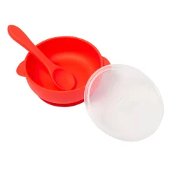 Red Silicon Bowl With Lid And Spoon Set
