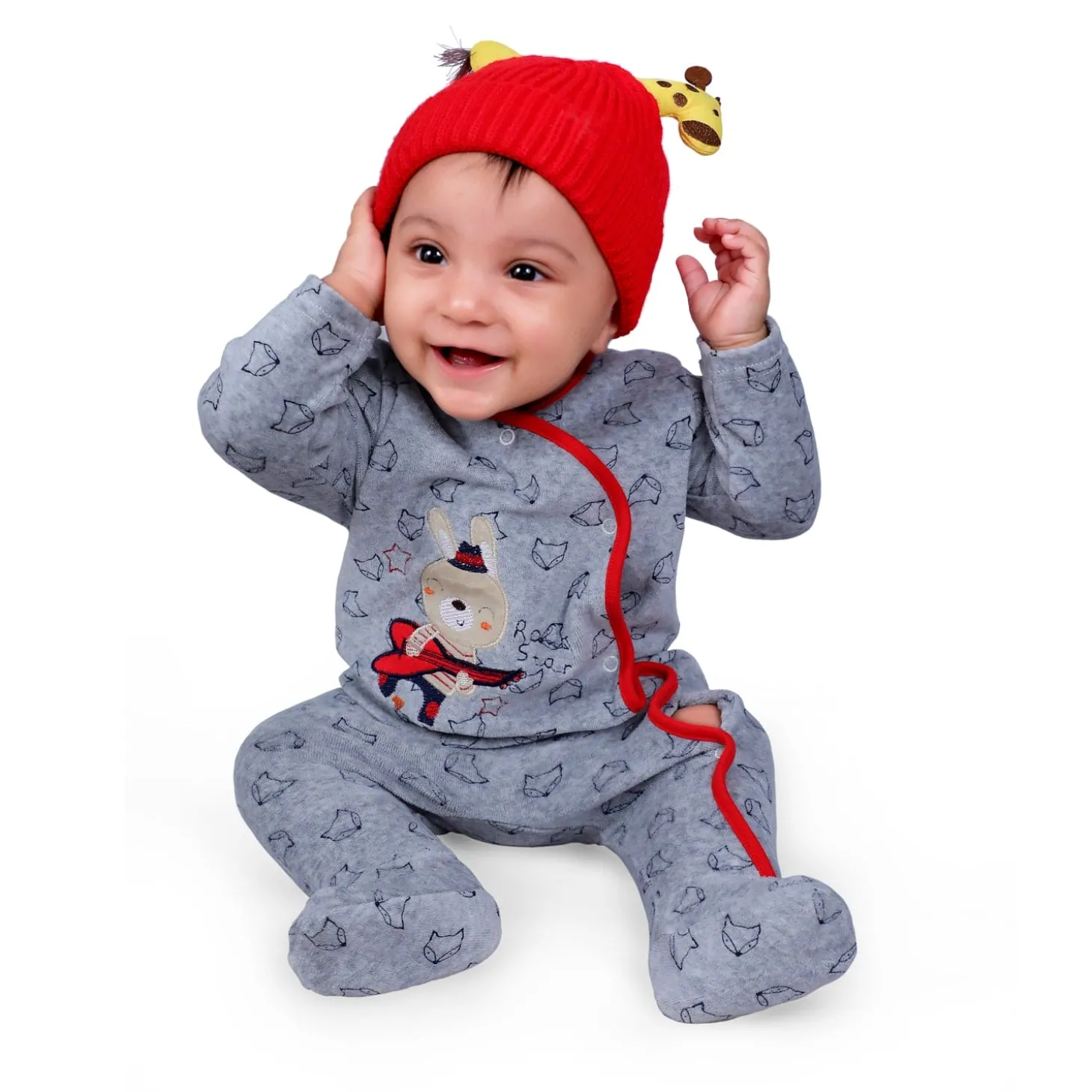 Rock Star Infant Full Sleeves Snap Button Bodynew born sleepsuits onlinesuit Romper - Grey