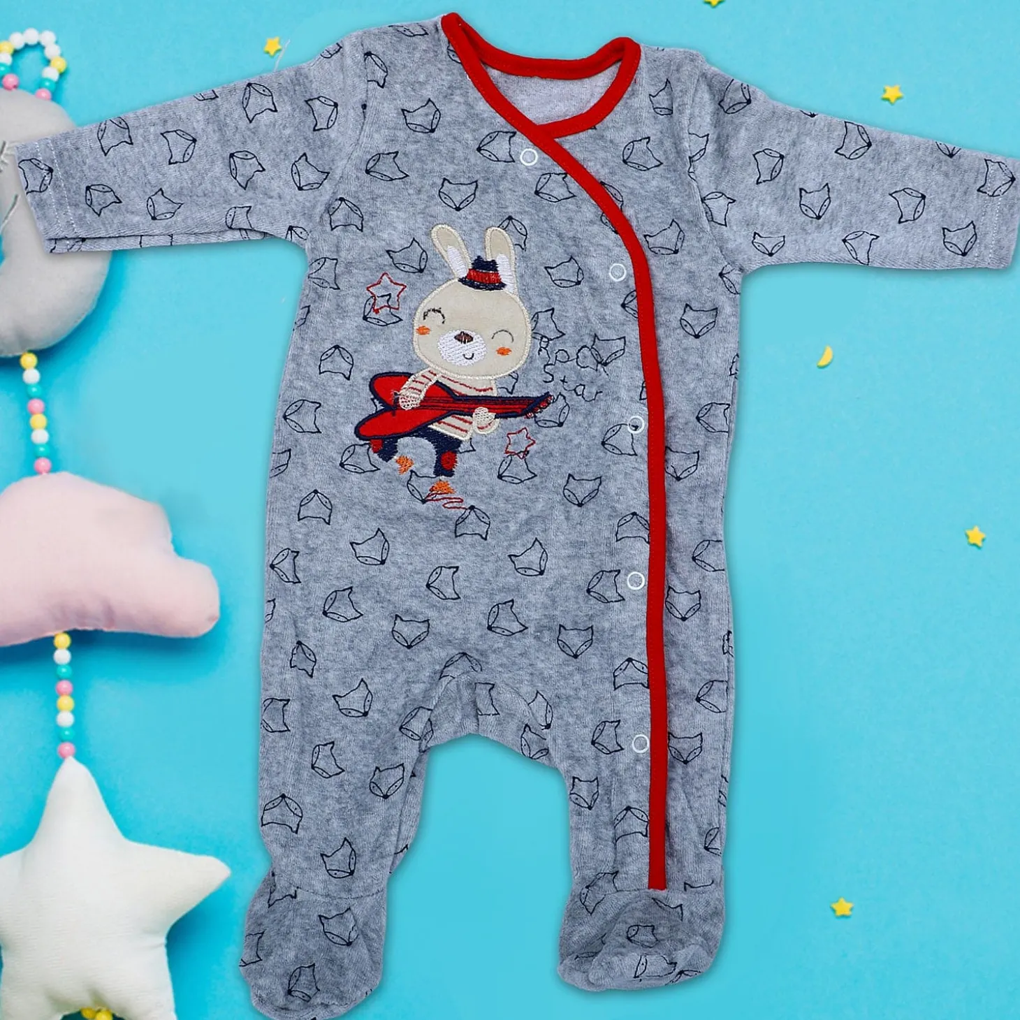 Rock Star Infant Full Sleeves Snap Button Bodynew born sleepsuits onlinesuit Romper - Grey