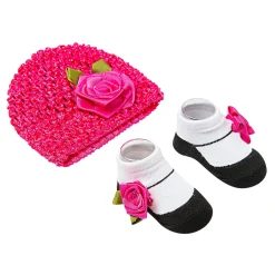 Rosy Pink Socks And Cap Set