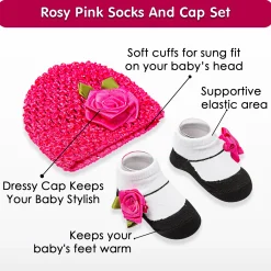 Rosy Pink Socks And Cap Set