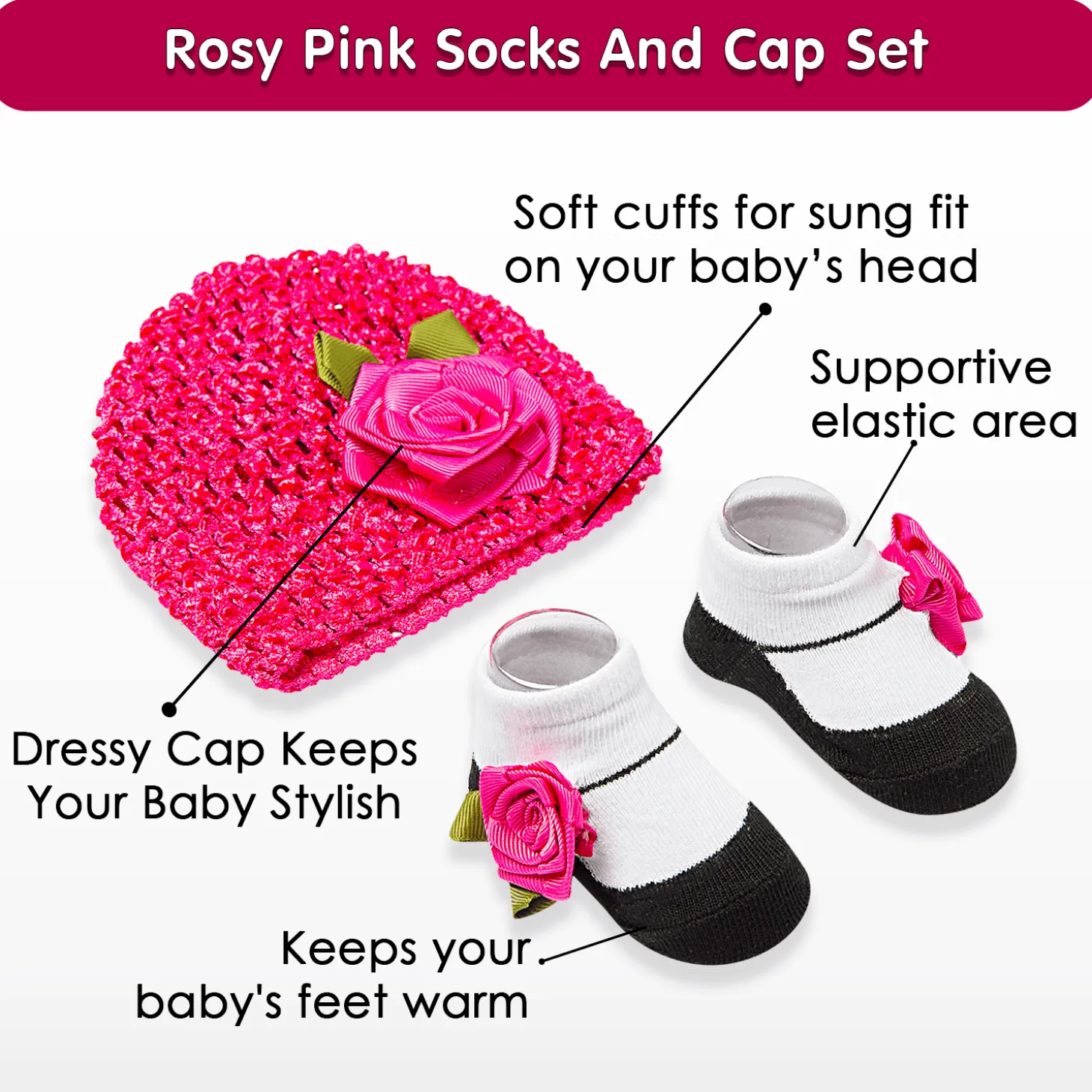 Rosy Pink Socks And Cap Set