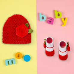 Rosy Red Socks And Cap Set