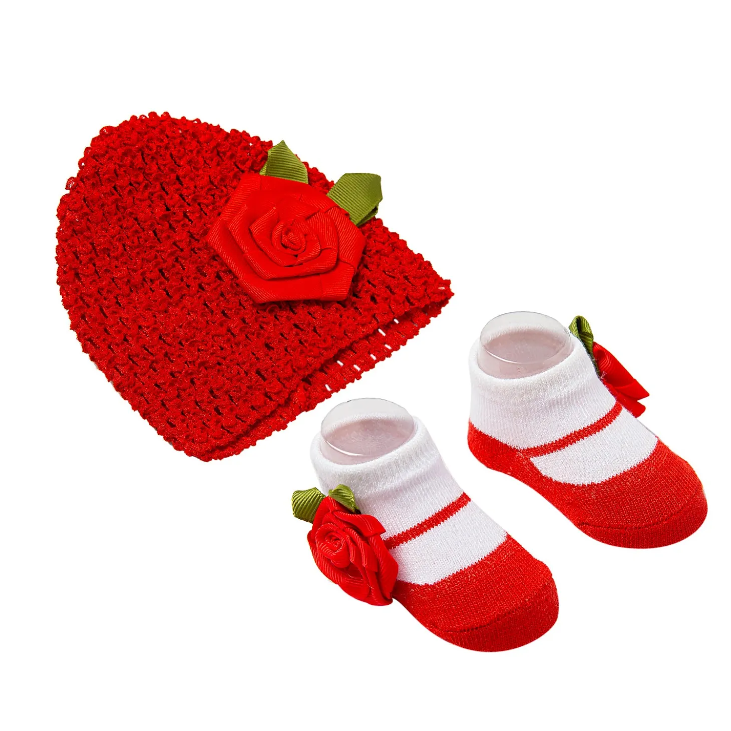 Rosy Red Socks And Cap Set