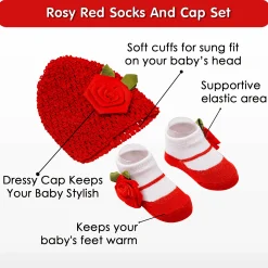 Rosy Red Socks And Cap Set