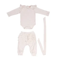Ruffle Full Sleeve Cream 2 Piece Romper Set