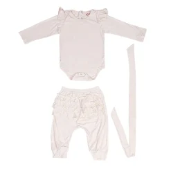Ruffle Full Sleeve Cream 2 Piece Romper Set