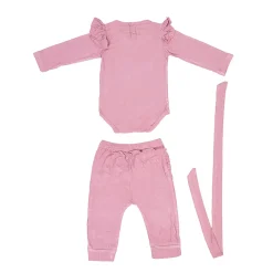 Ruffle Full Sleeve Pink 2 Piece Romper Set