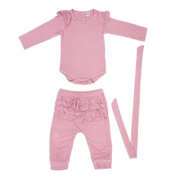 Ruffle Full Sleeve Pink 2 Piece Romper Set