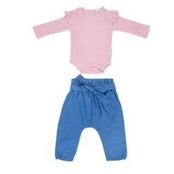 Ruffle Full Sleeve Pink, Blue 2 Piece Romper Set