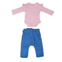 Ruffle Full Sleeve Pink, Blue 2 Piece Romper Set