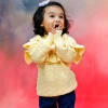 Ruffled Jumper Solid Premium Full Sleeves Braided Knit Sweater - Yellow
