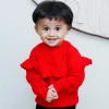 Ruffled Jumper Solid Premium Full Sleeves Braided Knit Sweater - Red