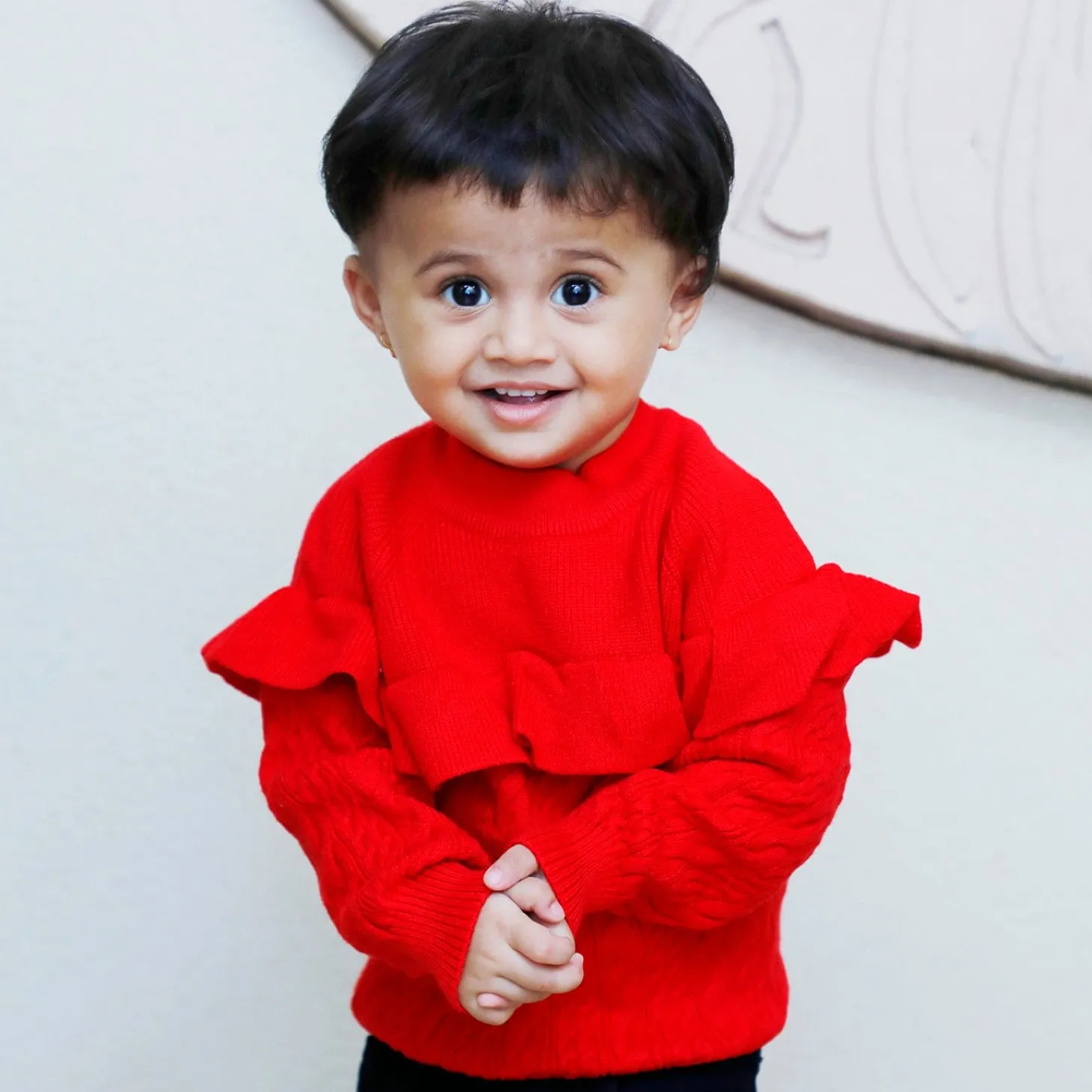 Ruffled Jumper Solid Premium Full Sleeves Braided Knit Sweater - Red