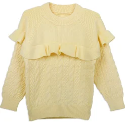 Ruffled Jumper Solid Premium Full Sleeves Braided Knit Sweater - Yellow