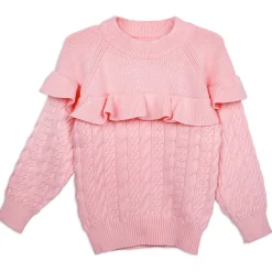 Ruffled Jumper Solid Premium Full Sleeves Braided Knit Sweater - Pink