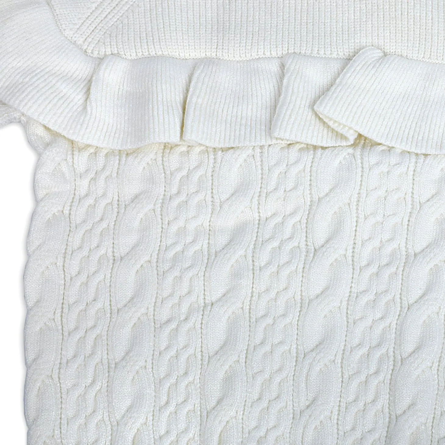 Ruffled Jumper Solid Premium Full Sleeves Braided Knit Sweater - White