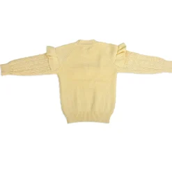 Ruffled Jumper Solid Premium Full Sleeves Braided Knit Sweater - Yellow