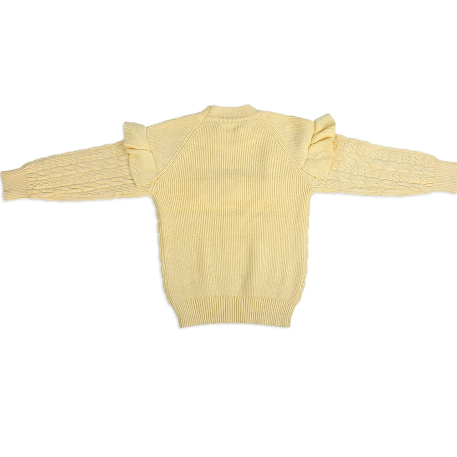 Ruffled Jumper Solid Premium Full Sleeves Braided Knit Sweater - Yellow