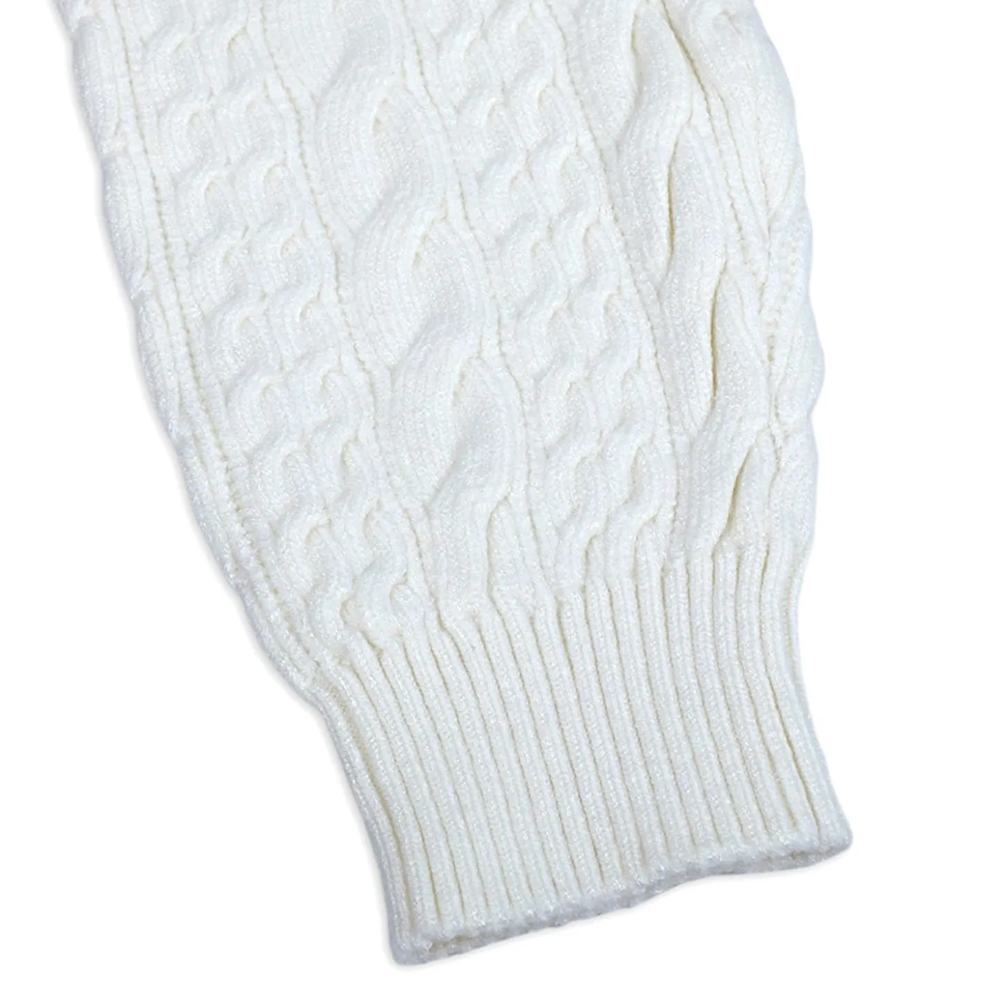 Ruffled Jumper Solid Premium Full Sleeves Braided Knit Sweater - White
