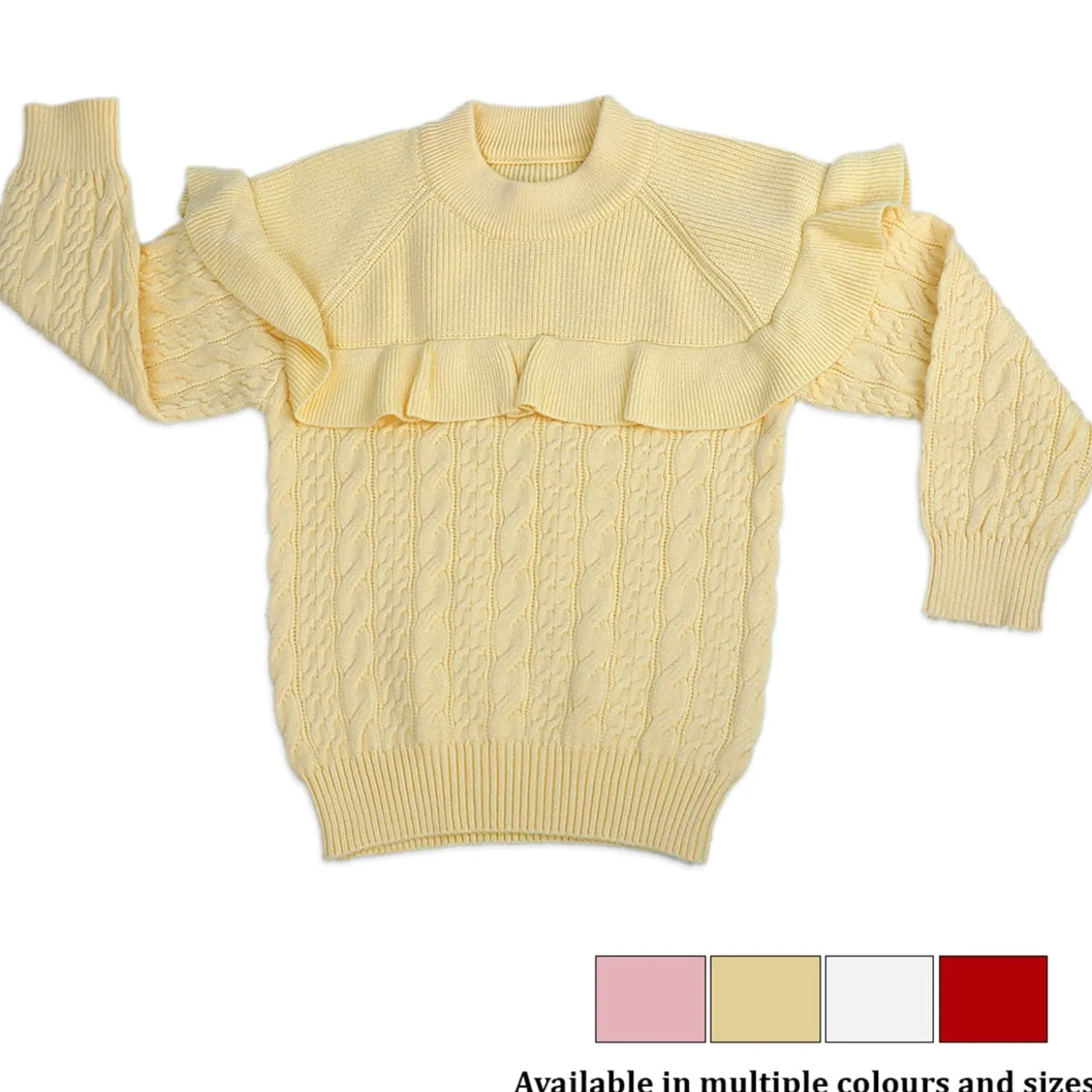 Ruffled Jumper Solid Premium Full Sleeves Braided Knit Sweater - Yellow