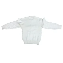 Ruffled Jumper Solid Premium Full Sleeves Braided Knit Sweater - White