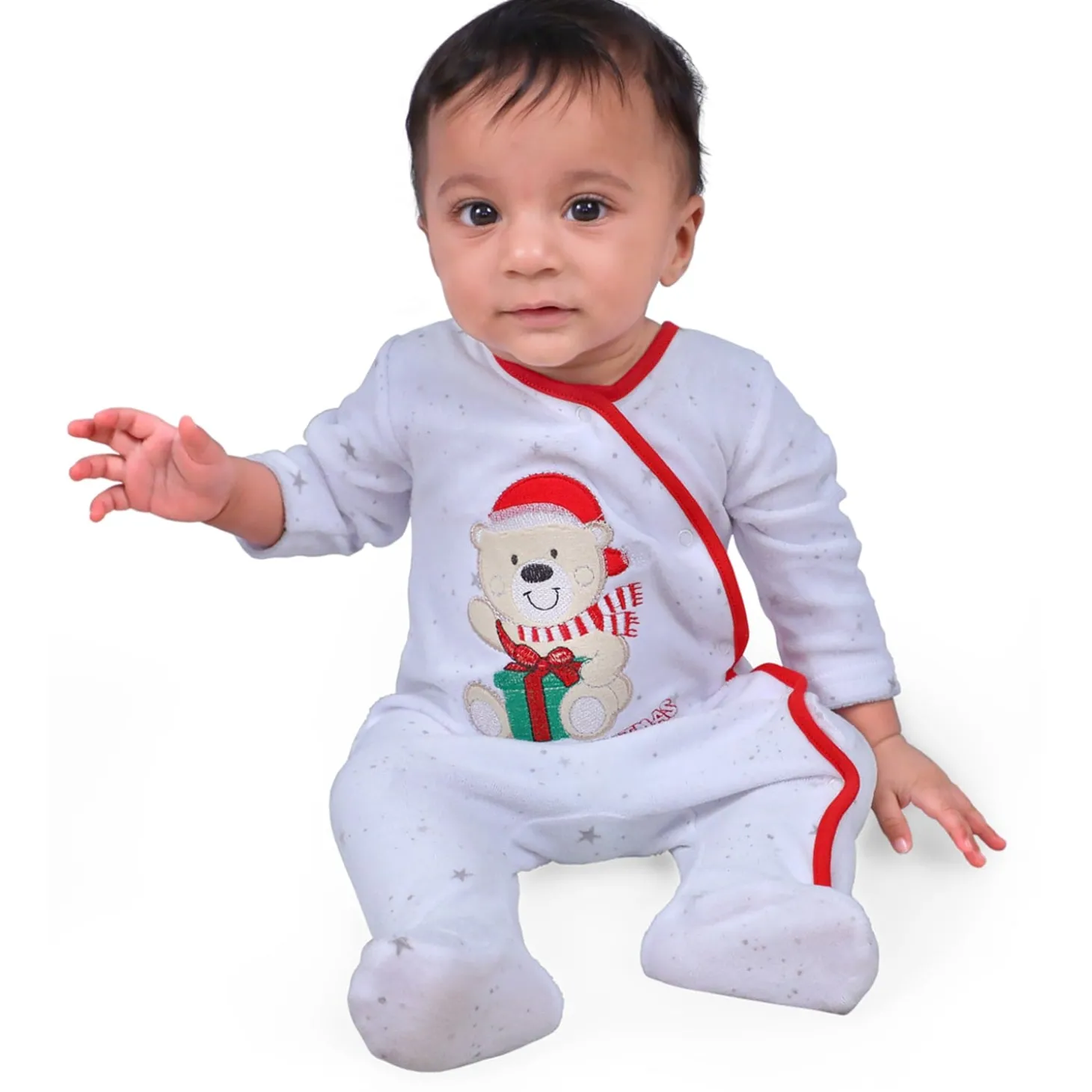 Santa's Favourite Infant Full Sleeves Snap Button Bodysuit Romper - White