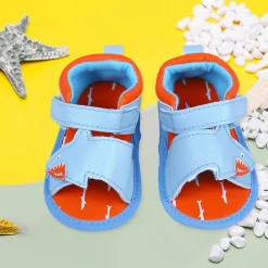 Shark Anti-Slip PU Leather Sole Sandals - Blue