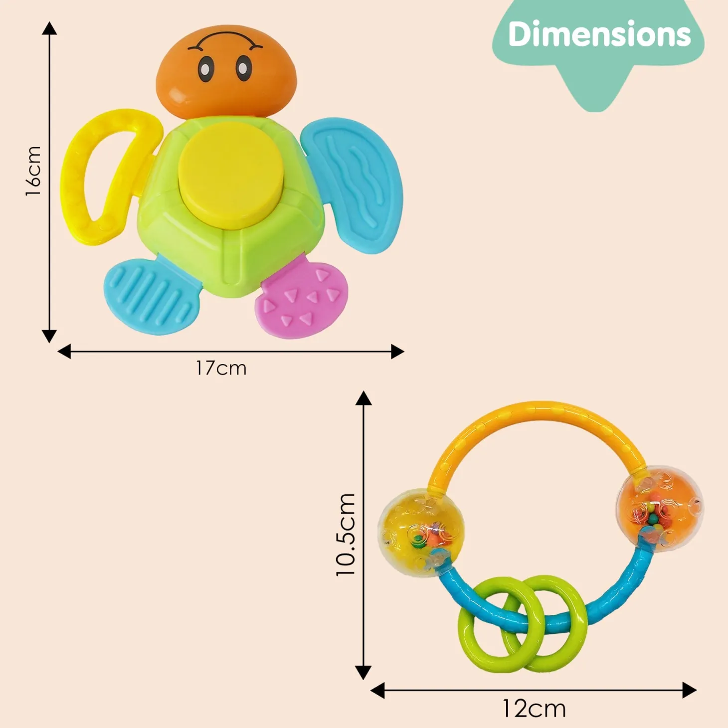 Smiley Multicolour Touch Button Teether Toy and Rattle Set