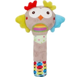 Snoozing Owl Grey Handheld Rattle