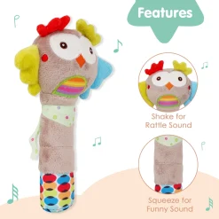Snoozing Owl Grey Handheld Rattle
