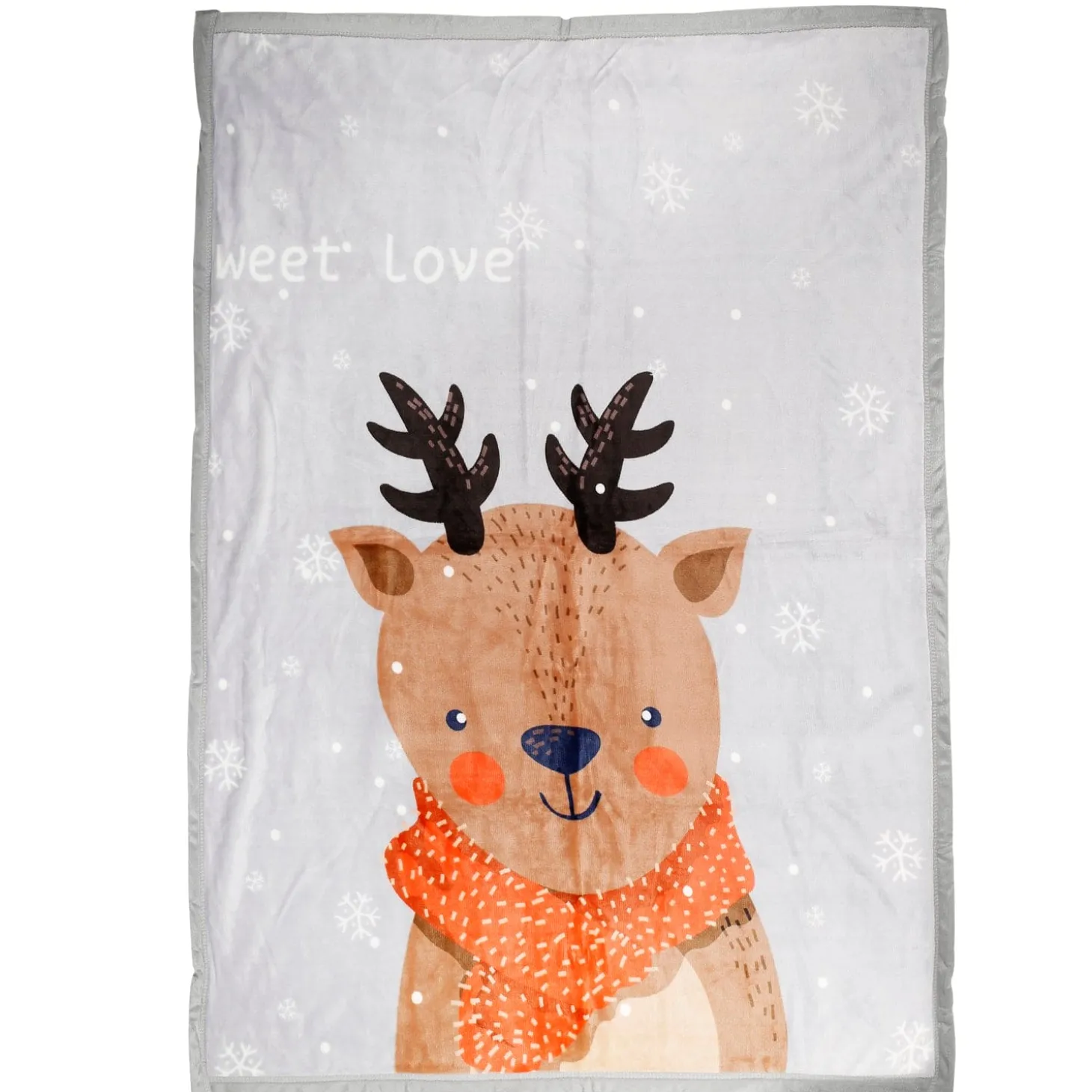 Snowy Reindeer Grey Two-Ply Blanket