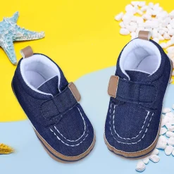 Solid Hookloop Stylish And Casual Denim Velcro Booties - Blue