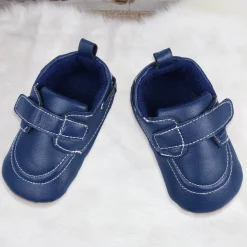 Solid Hookloop Stylish Leather Velcro Shoes - Navy Blue