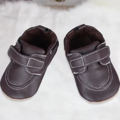 Solid Hookloop Stylish Leather Velcro Shoes - Brown