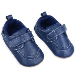 Solid Hookloop Stylish Leather Velcro Shoes - Navy Blue