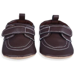 Solid Hookloop Stylish Leather Velcro Shoes - Brown