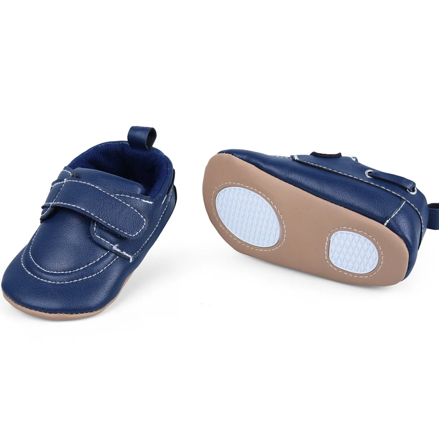 Solid Hookloop Stylish Leather Velcro Shoes - Navy Blue