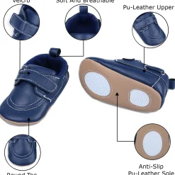 Solid Hookloop Stylish Leather Velcro Shoes - Navy Blue