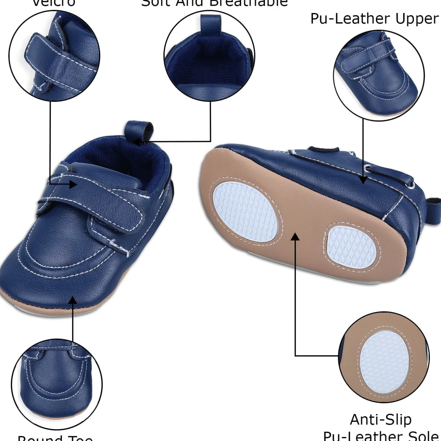 Solid Hookloop Stylish Leather Velcro Shoes - Navy Blue