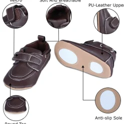 Solid Hookloop Stylish Leather Velcro Shoes - Brown