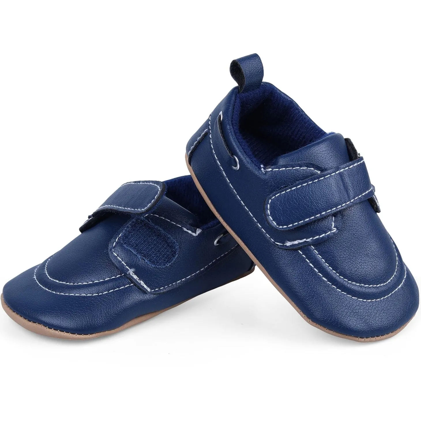 Solid Hookloop Stylish Leather Velcro Shoes - Navy Blue