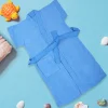 Solid Toddler Half Sleeves Pocket with Waist Belt Bathrobe - Blue