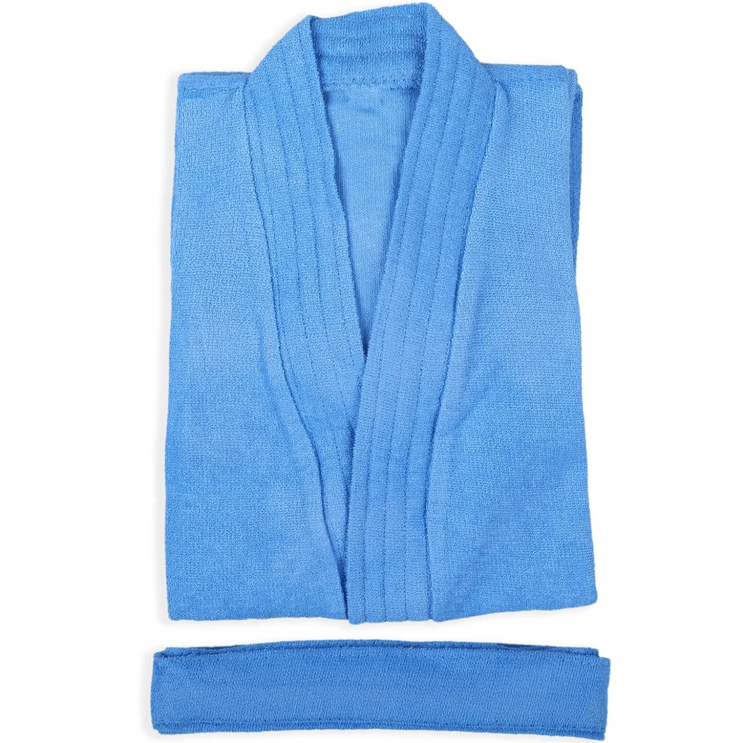 Solid Toddler Half Sleeves Pocket with Waist Belt Bathrobe - Blue