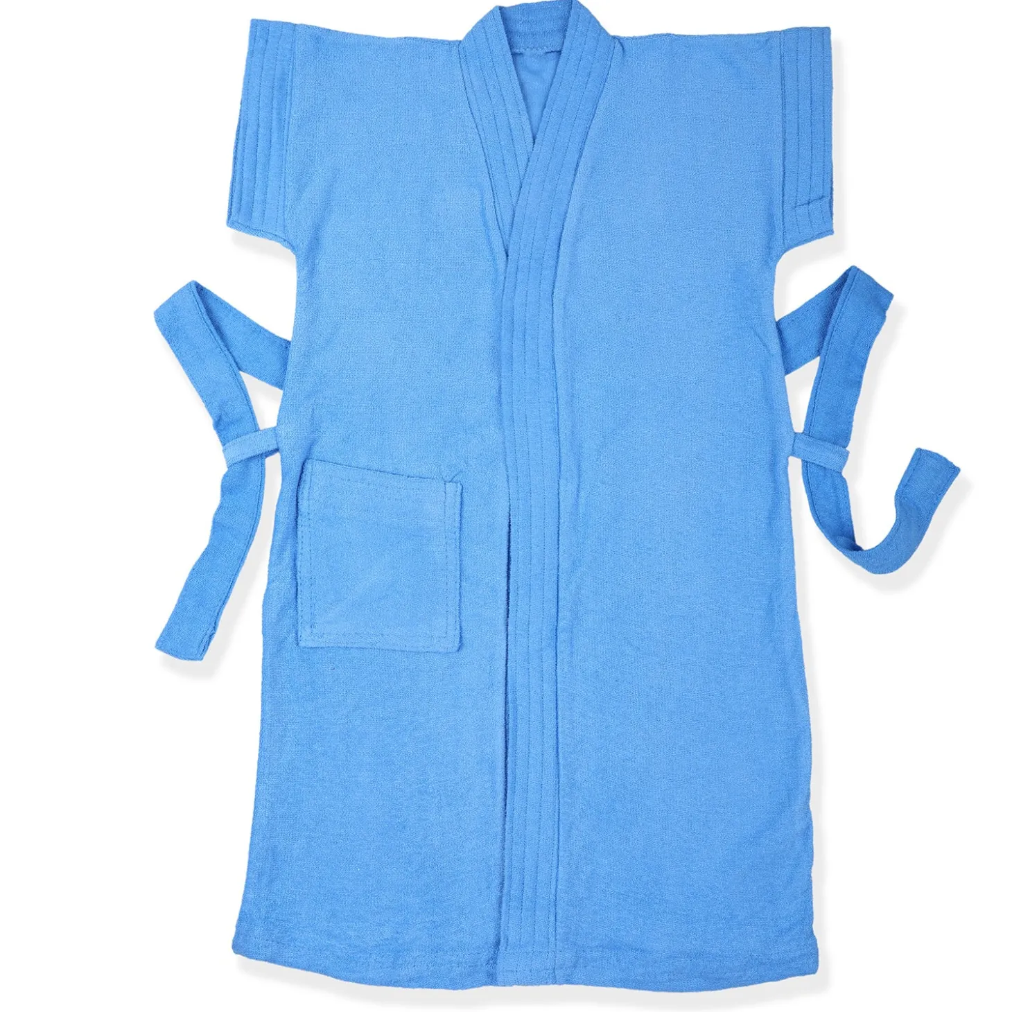 Solid Toddler Half Sleeves Pocket with Waist Belt Bathrobe - Blue