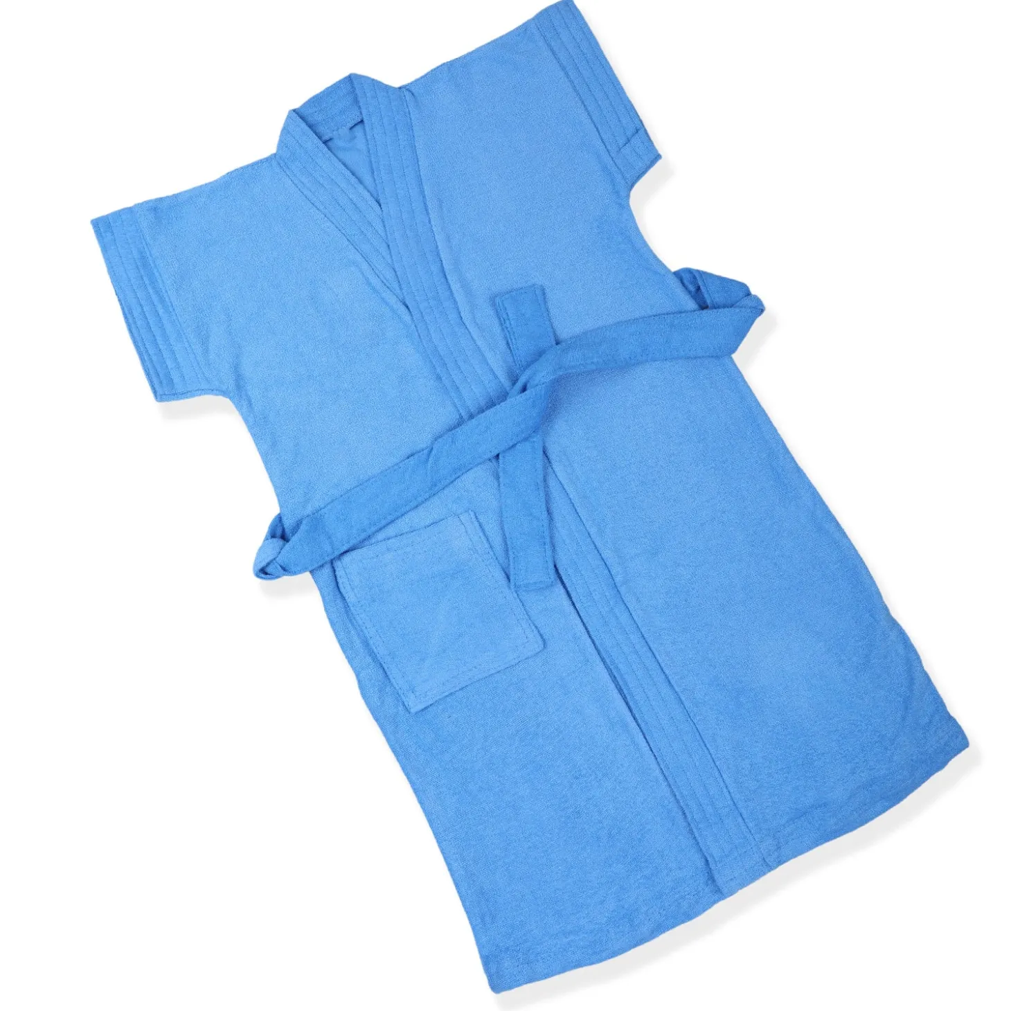 Solid Toddler Half Sleeves Pocket with Waist Belt Bathrobe - Blue