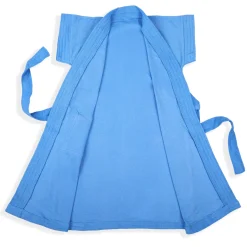 Solid Toddler Half Sleeves Pocket with Waist Belt Bathrobe - Blue