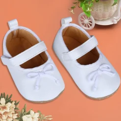 Solid With Bow Premium Girls Anti-Slip Ballerina Shoes - White