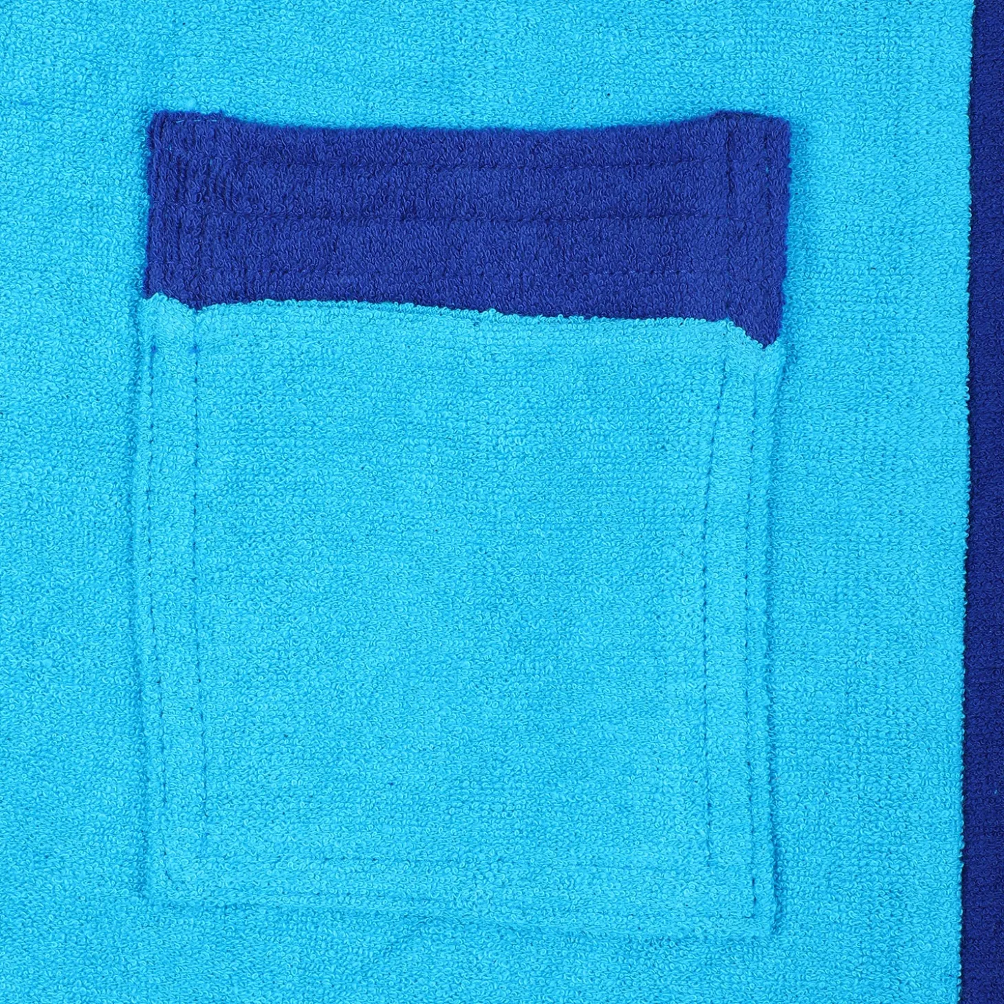 Solid With Piping Toddler Half Sleeves Pocket with Waist Belt Bathrobe - Blue