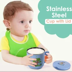 Stainless Steel Water Cup with Lid Happy Monkey - Blue